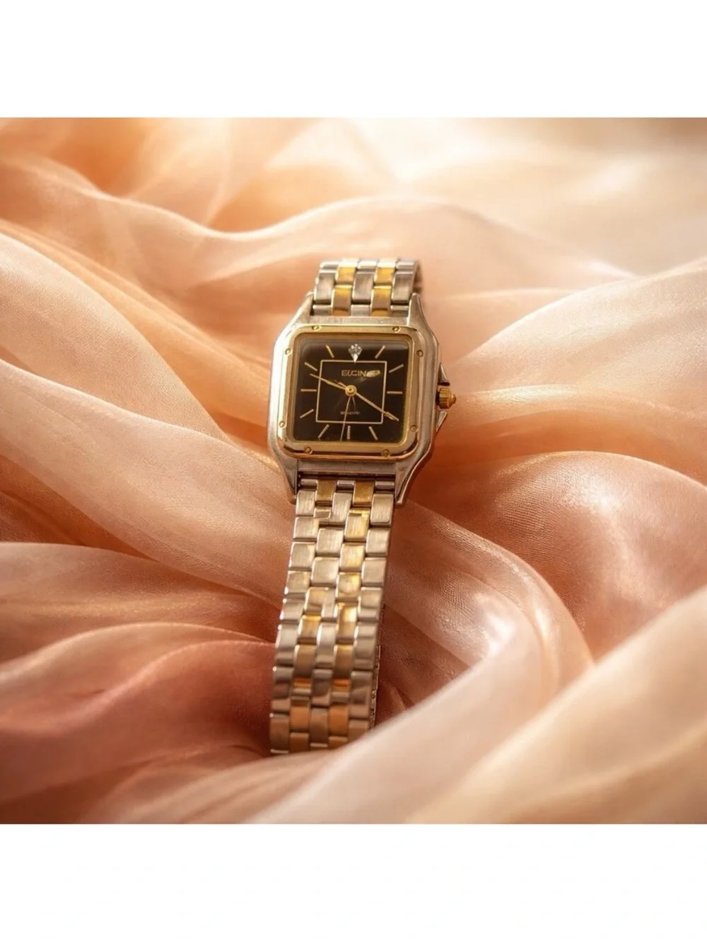 Vintage Elgin Two-Tone Black Dial Women's Watch